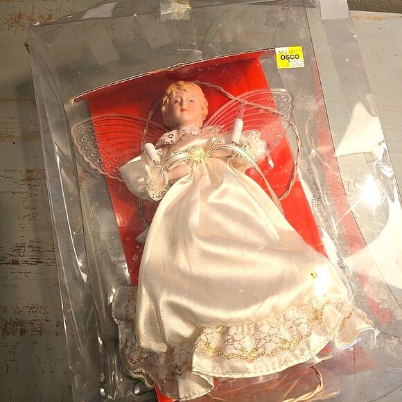 Vintage Christmas Angel Tree Topper Light Up Wings Candle White Gown - Picture 2 of 6